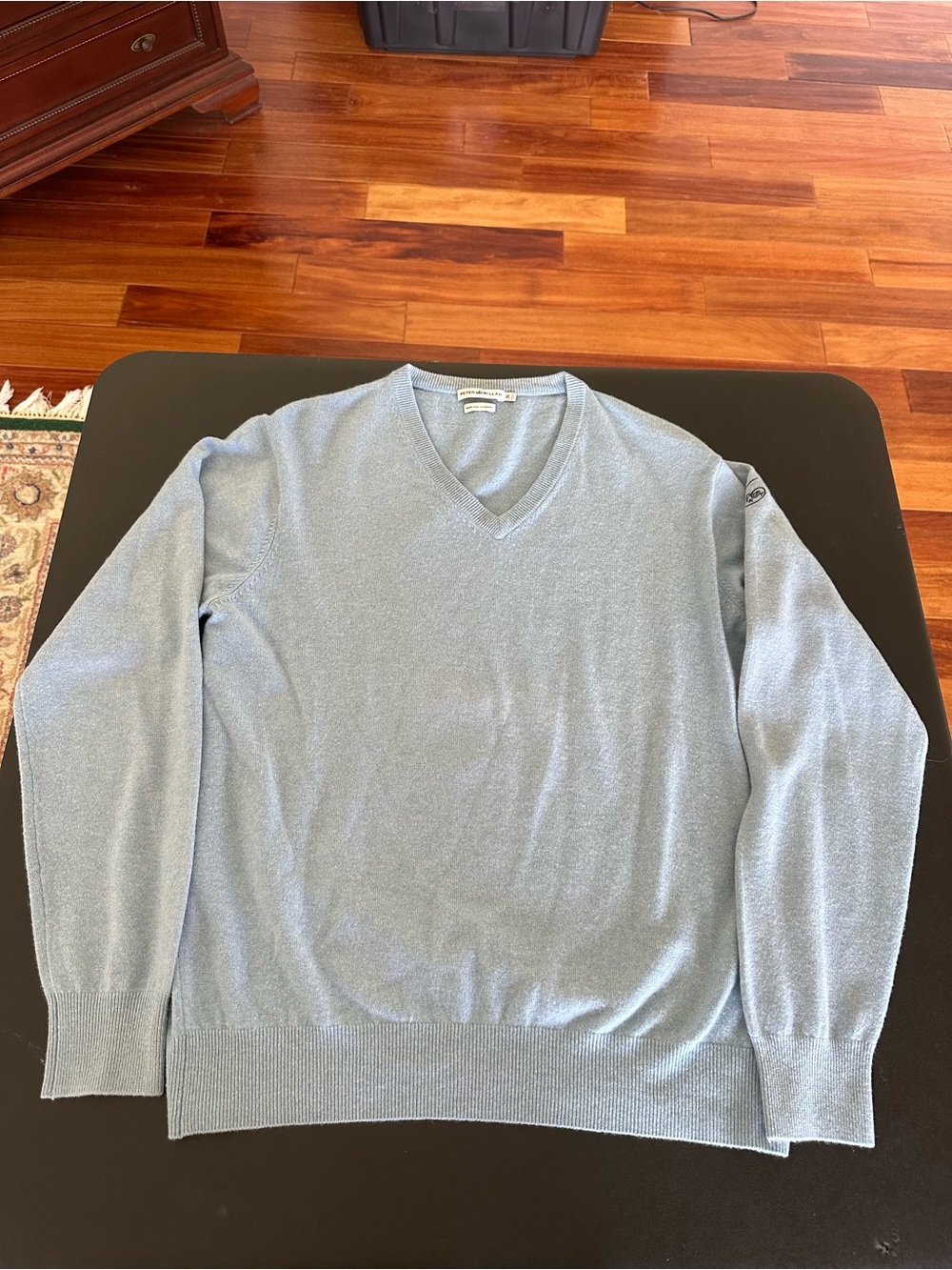 Peter Millar Men’s Light Blue V-Neck 100% Cashmere Sweater Whisper Rock Golf XL
